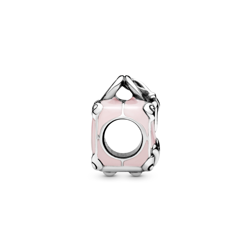 Suitcase silver charm with pink enamel