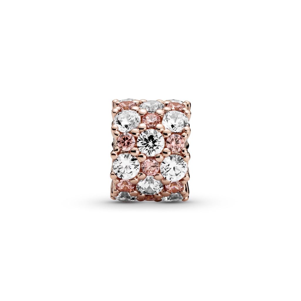 14k rose gold-plated charm with clear and fancy fairy tale pink CZ