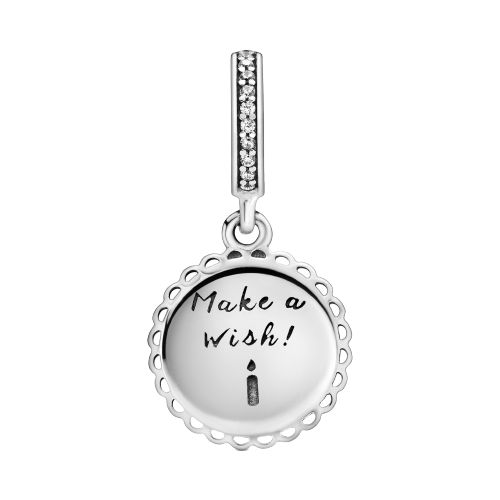 Birthday cake sterling silver dangle with CZ and pink enamel