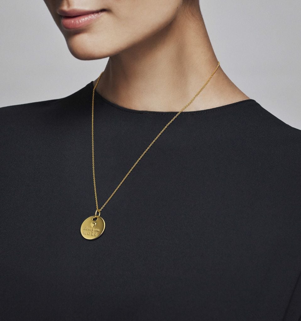 Love you more 14k gold-plated pendant with silver enamel