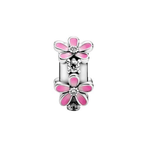 Daisy sterling silver clip with CZ, shaded pink enamel and silicone grip