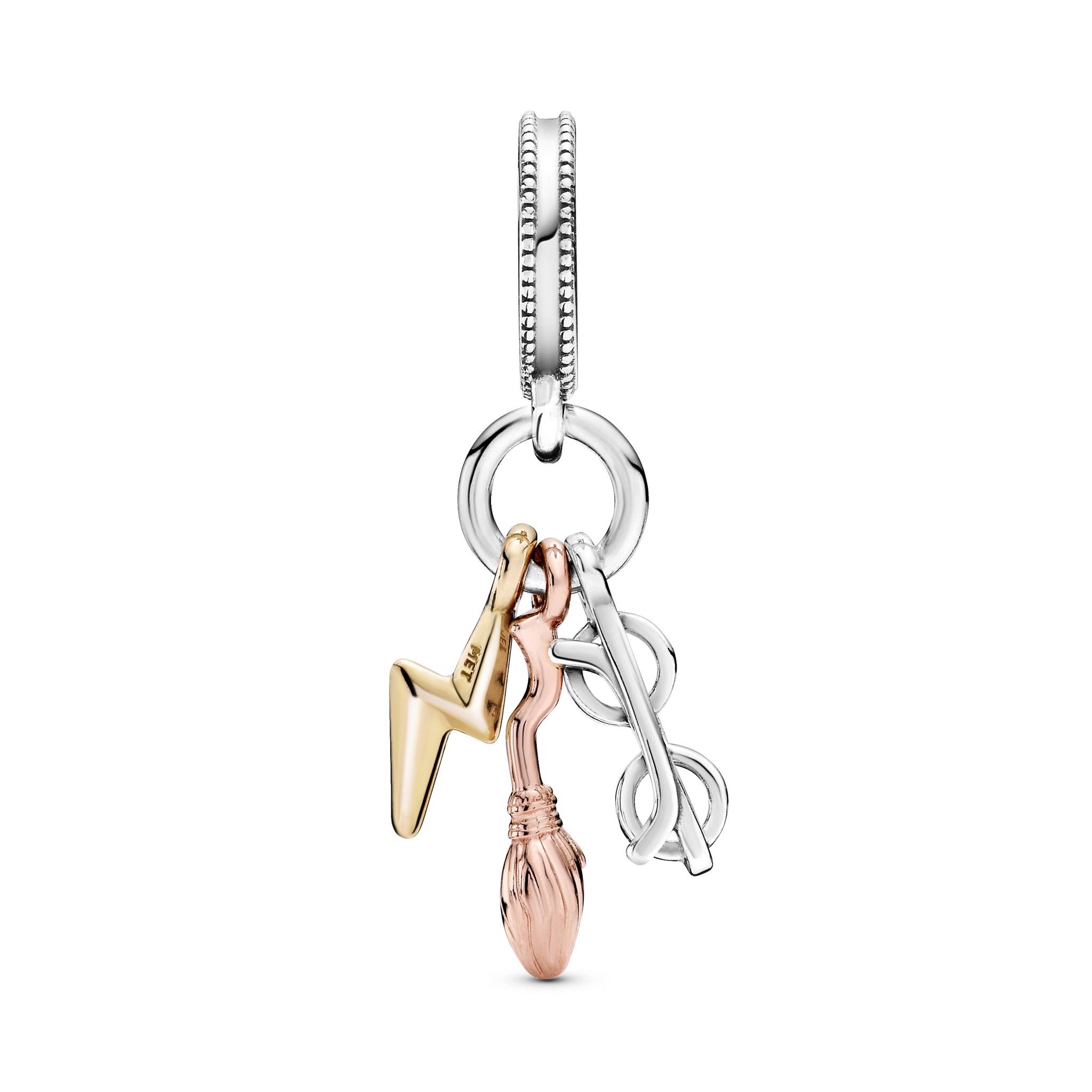 Harry Potter glasses, Nimbus 2000 and lightning bolt sterling silver, Pandora Shine and Pandora Rose dangle