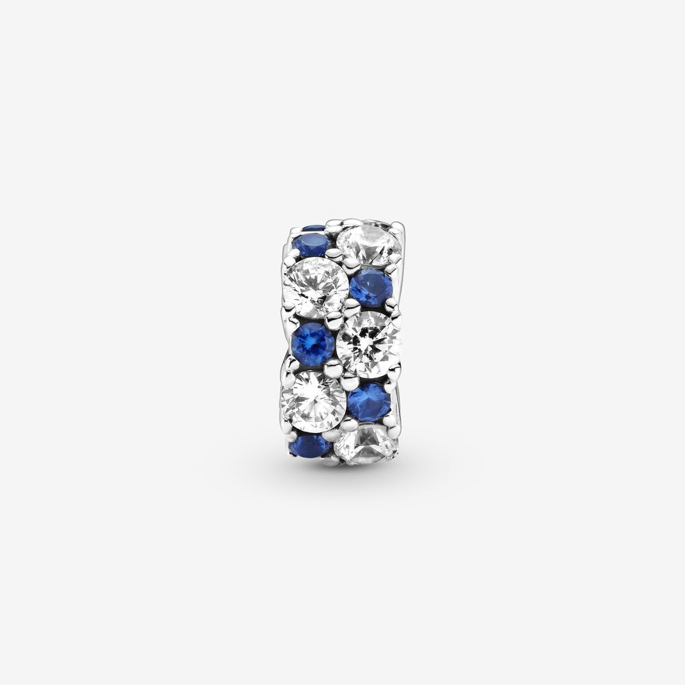 Sterling silver clip with CZ and stellar blue crystal and silicone grip