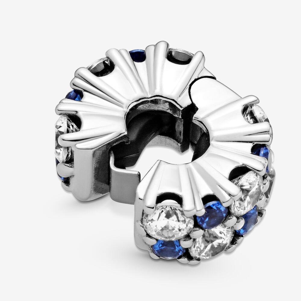 Sterling silver clip with CZ and stellar blue crystal and silicone grip