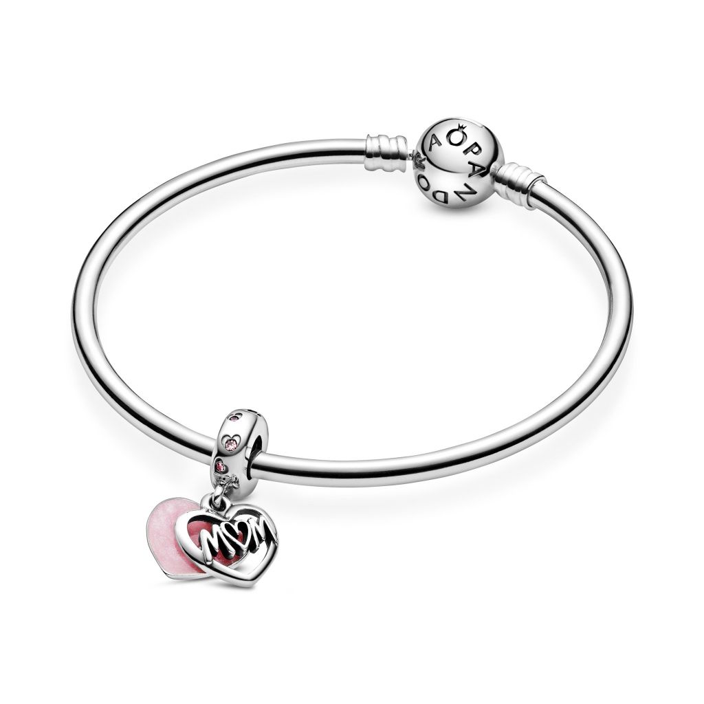 Mum sterling silver dangle with fancy fairy tale pink CZ and shaded pink enamel