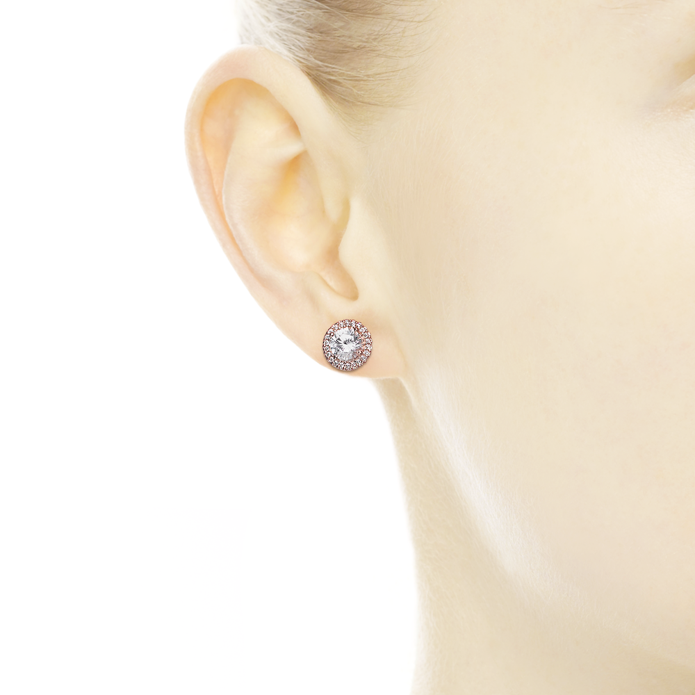 14k rose gold-plated stud earrings with CZ