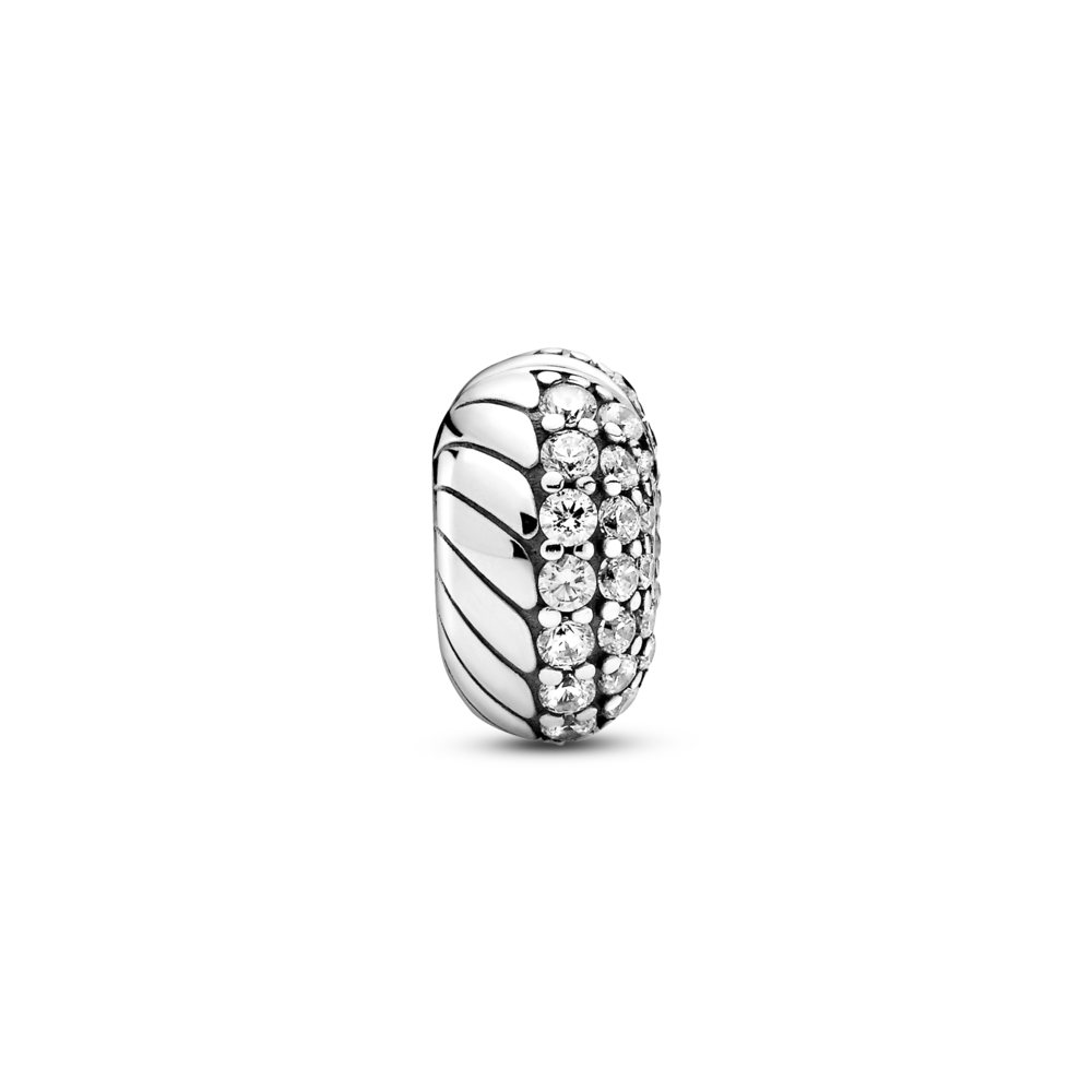 Snake chain pattern sterling silver clip with CZ and silicone grip