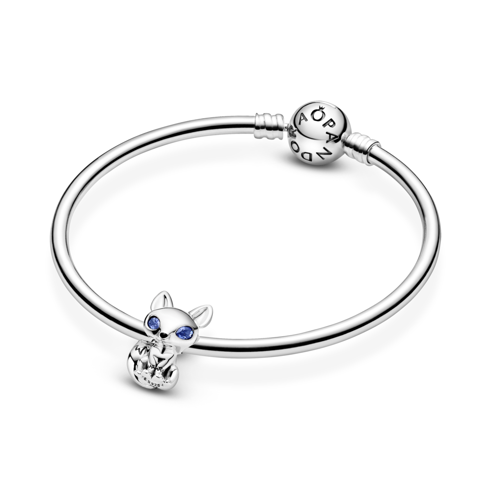Fox sterling silver charm with stellar blue crystal and black enamel