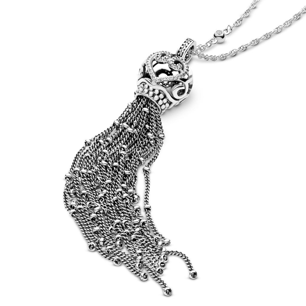 Tassel silver pendant with CZ and necklace