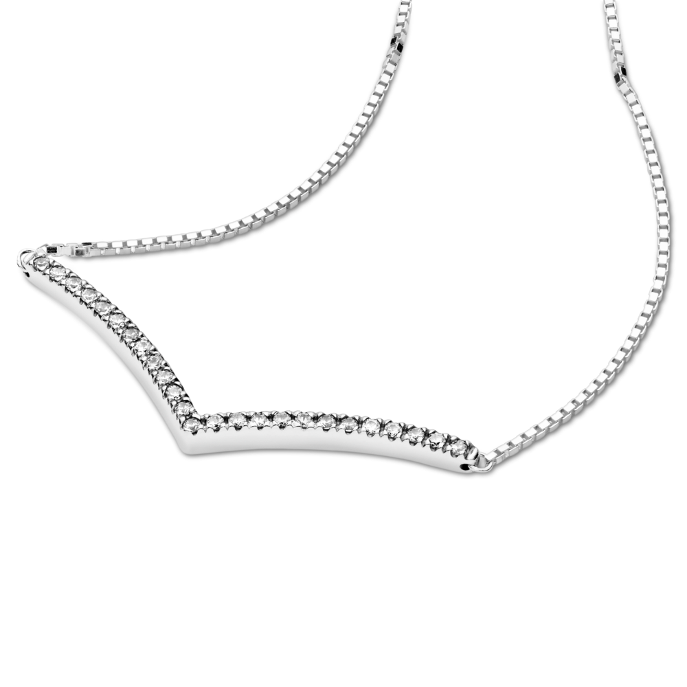 Wishbone silver collier with CZ