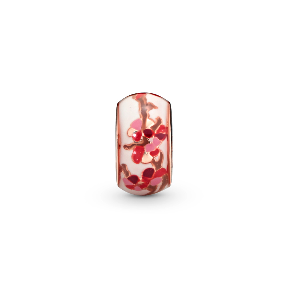 Flower 14k rose gold-plated spacer with white, pink, red and brown enamel