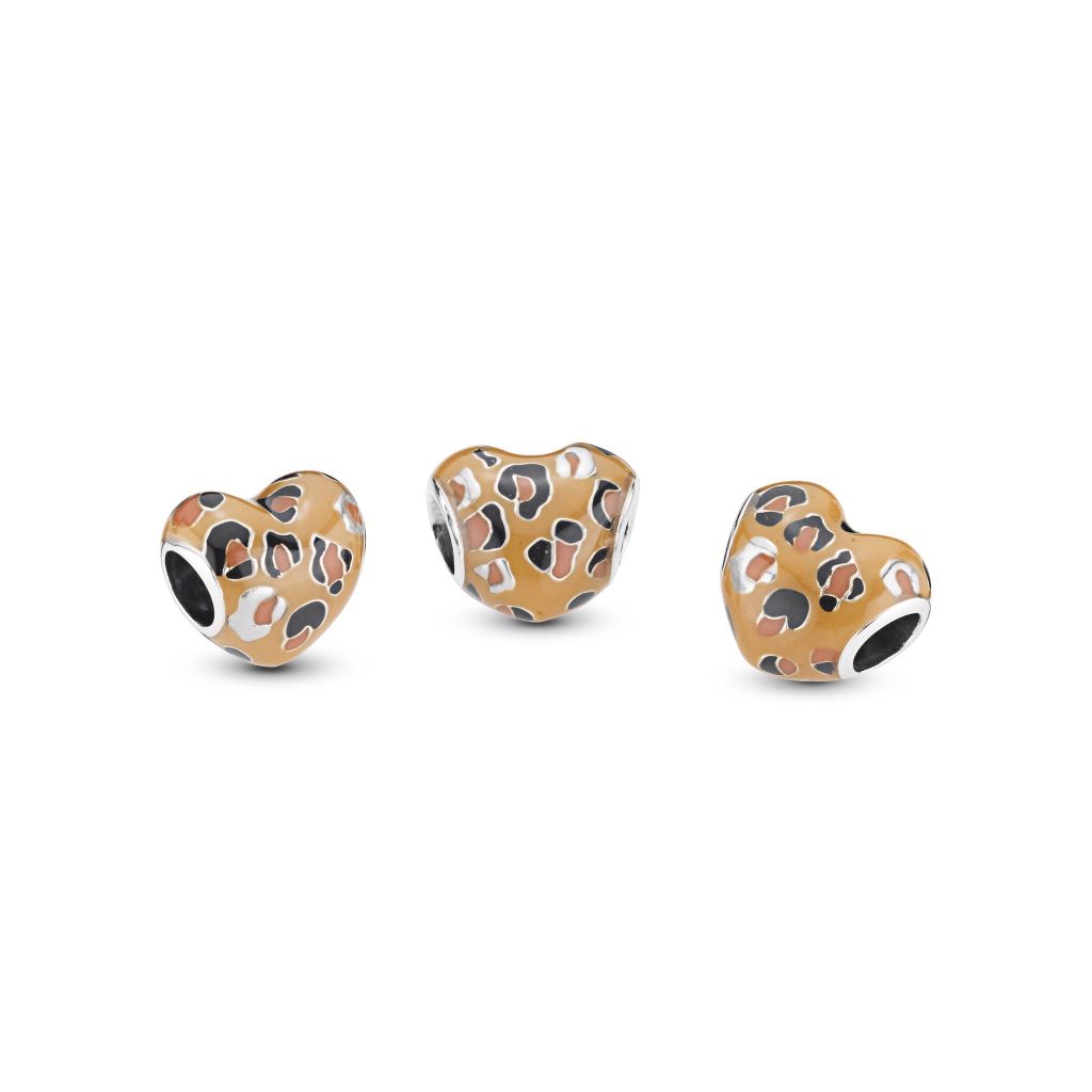 Heart silver charm with black, orange and brown enamel