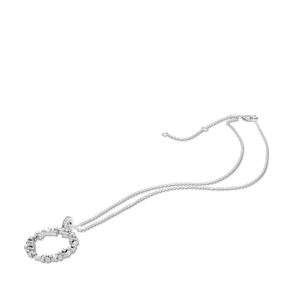 Ice cube silver pendant with CZ and necklace