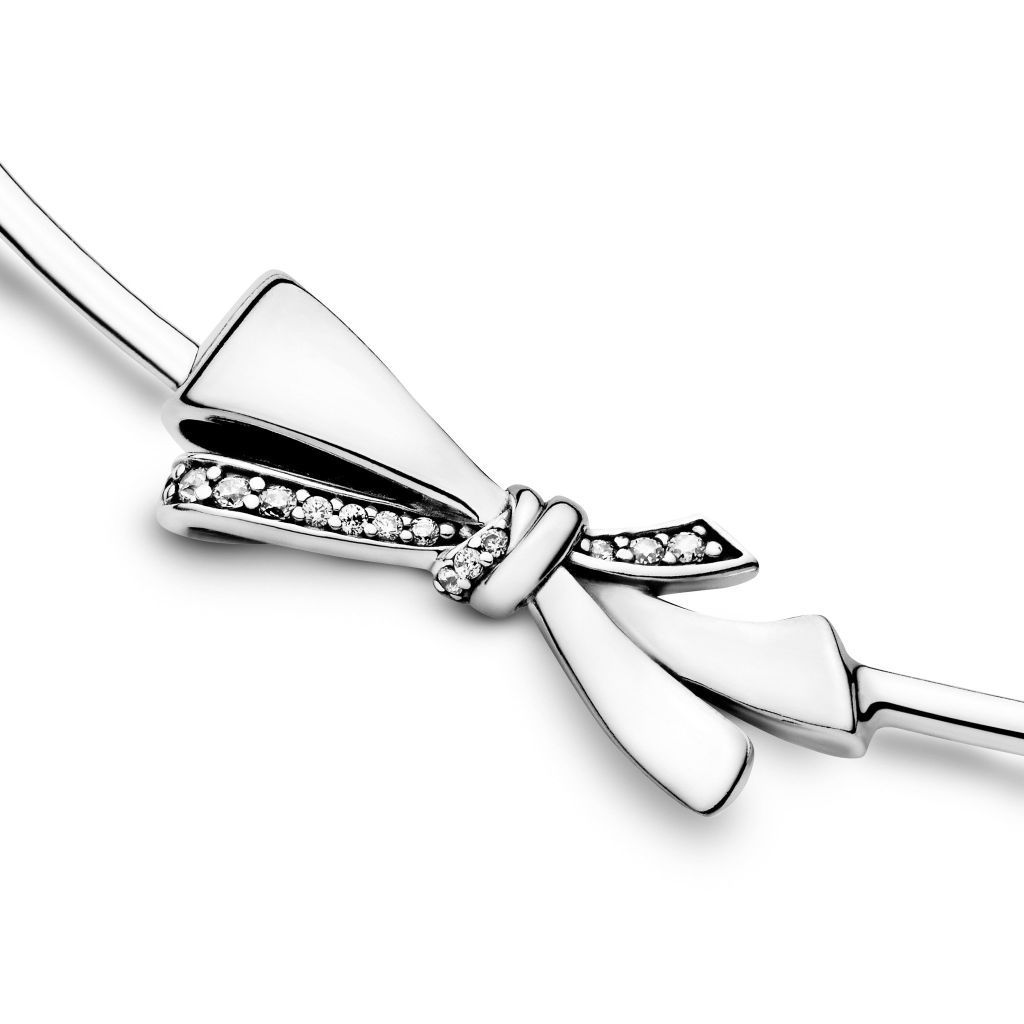 Bow silver collier with CZ and sliding clasp
