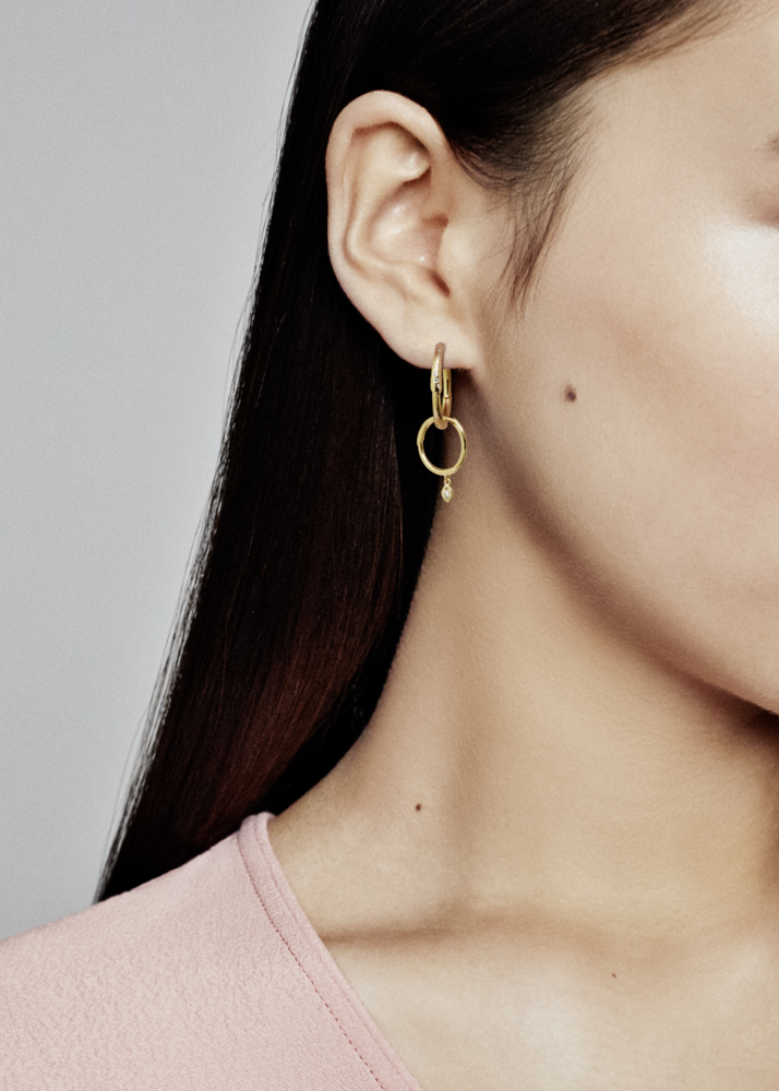 Flower stem Pandora Shine hoop earrings with CZ