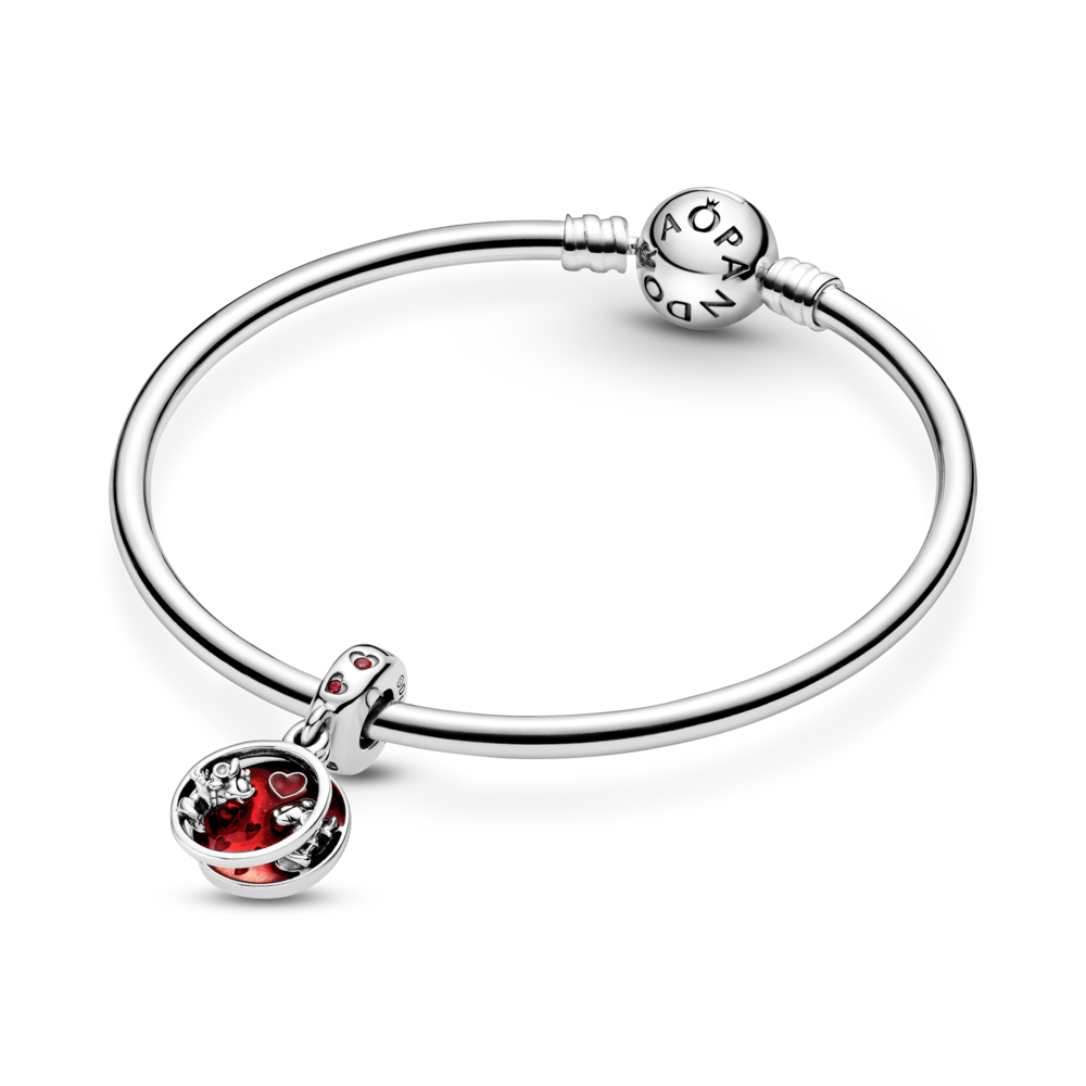 Disney Mickey and Minnie sterling silver dangle with red CZ and red enamel