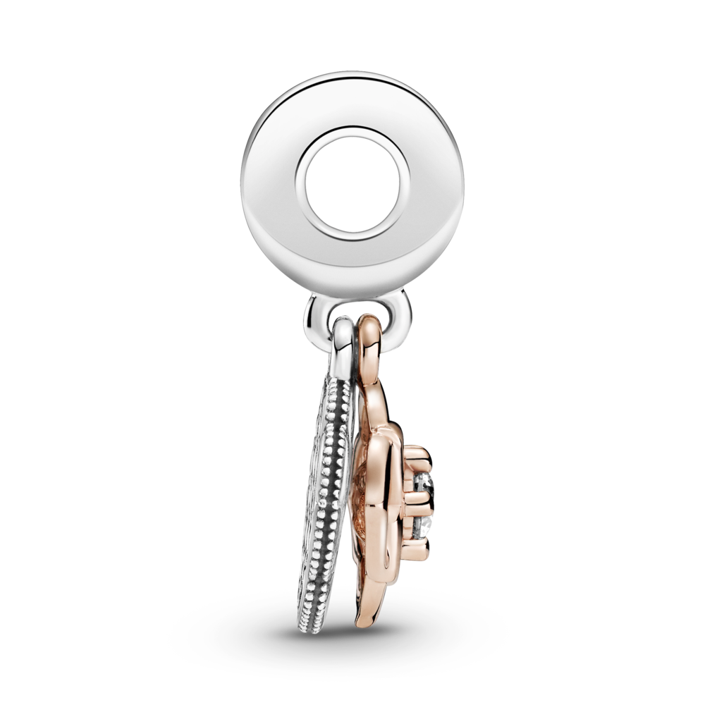 Rose flower sterling silver and 14k rose gold-plated dangle with shimmering enamel and CZ