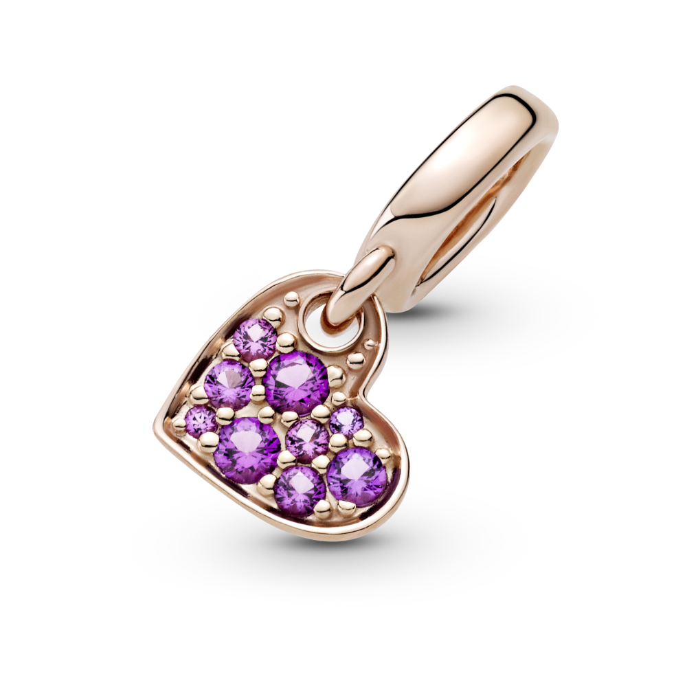 Heart 14k rose gold-plated dangle with royal purple crystal