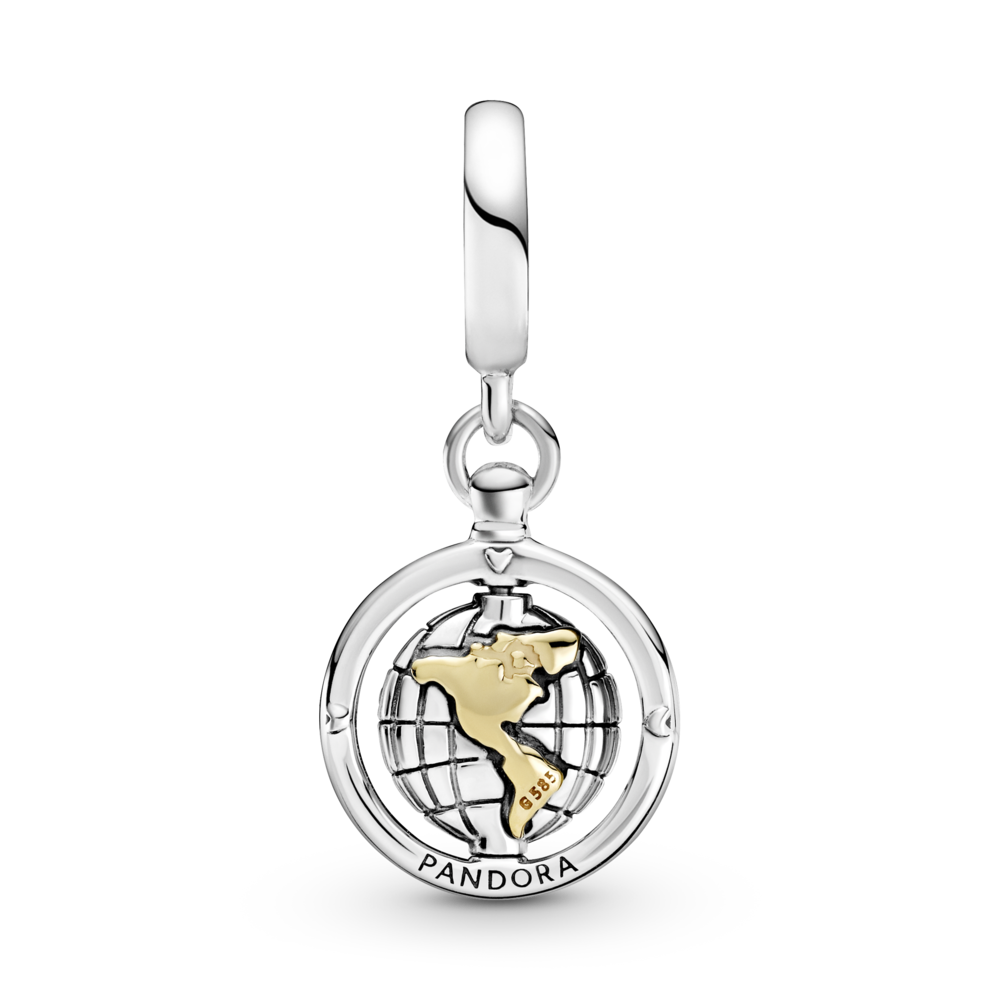Spinning world sterling silver and 14k gold dangle with CZ