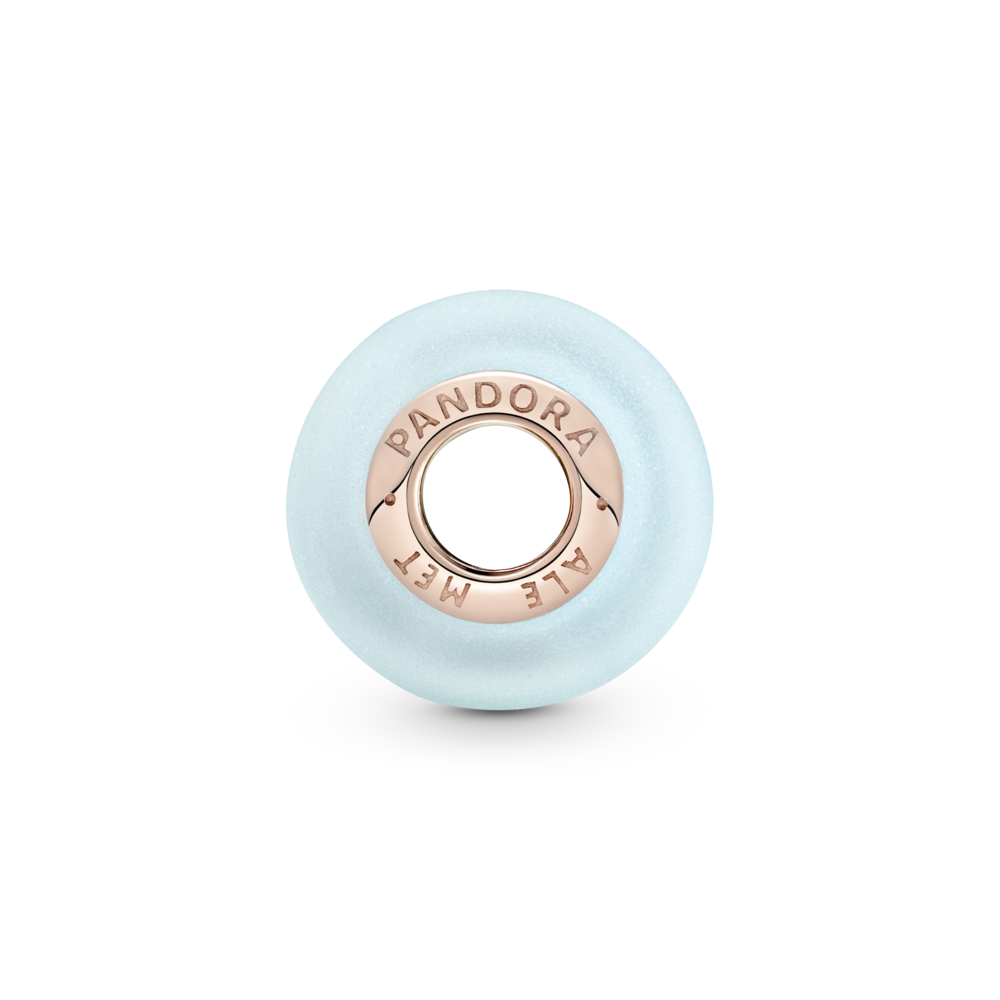 14k rose gold-plated charm with frosted blue Murano glass