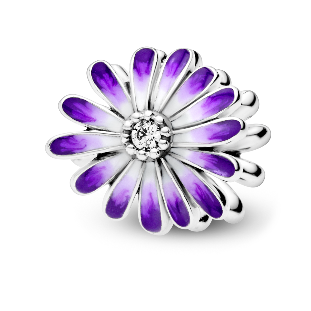 Daisy sterling silver charm with CZ and shaded purple enamel