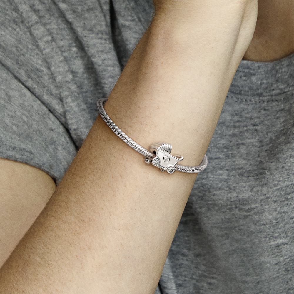 Baby carriage silver charm with CZ