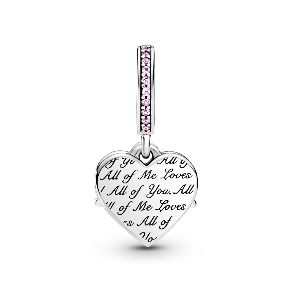 Mum heart sterling silver dangle with fancy fairy tale pink CZ, phlox pink and cerise crystal