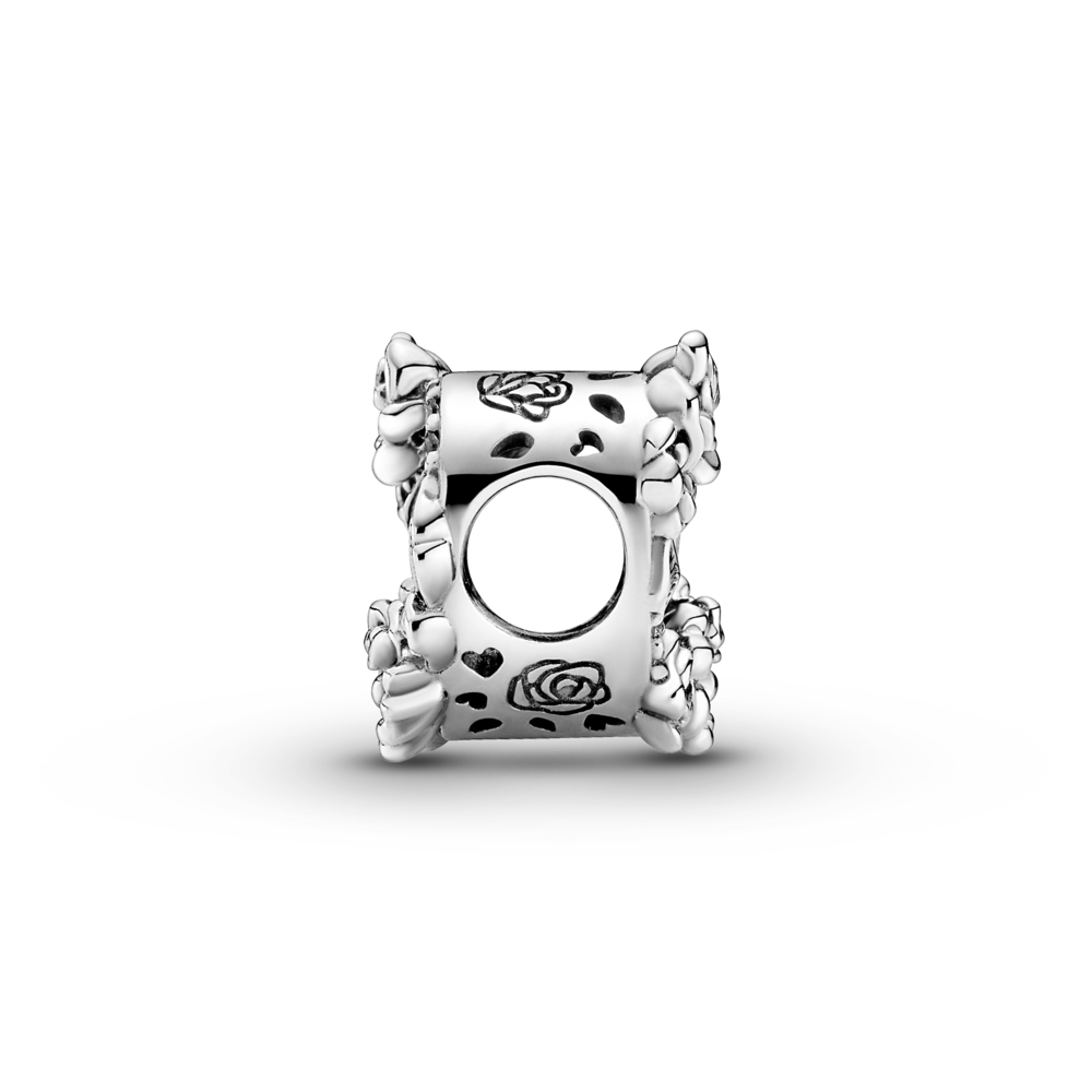 Heart and roses sterling silver charm with CZ
