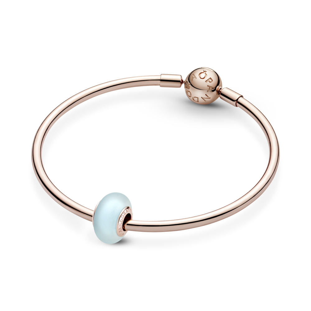 14k rose gold-plated charm with frosted blue Murano glass