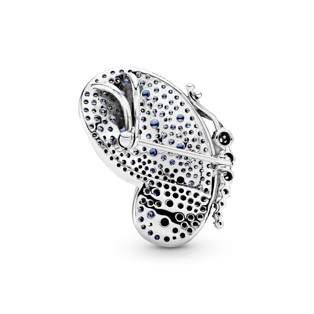 Butterfly silver brooch with royal blue crystal and CZ