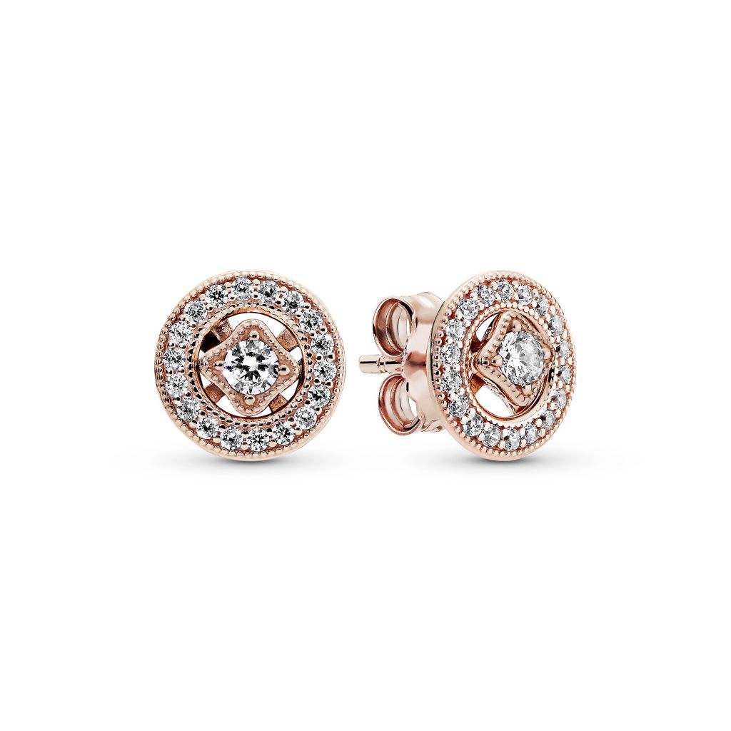 14k rose gold-plated stud earrings with detachable earring jackets and CZ