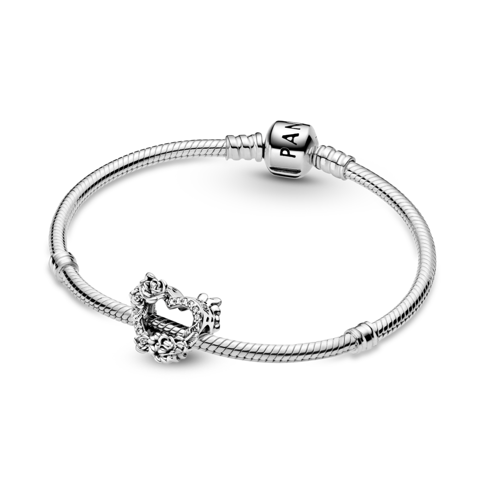 Heart and roses sterling silver charm with CZ