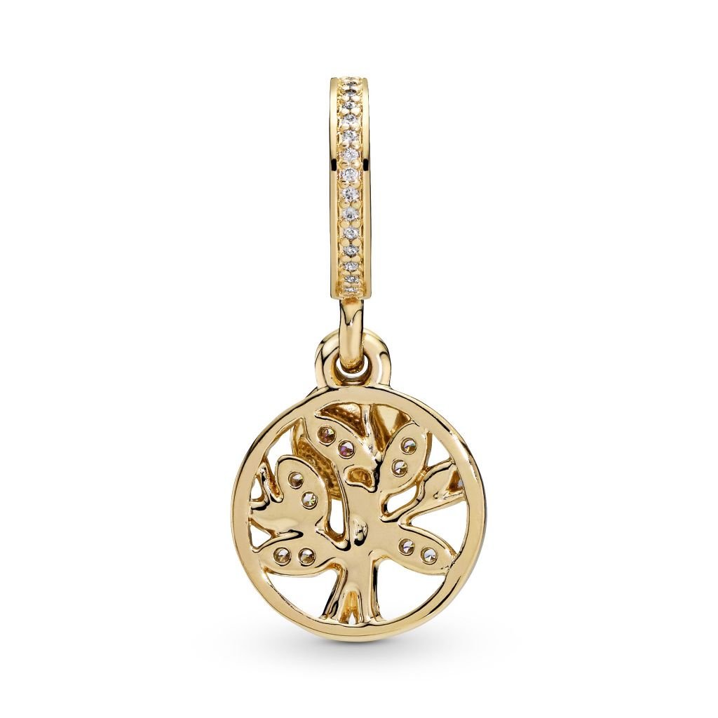 Family tree 14k gold-plated dangle with CZ