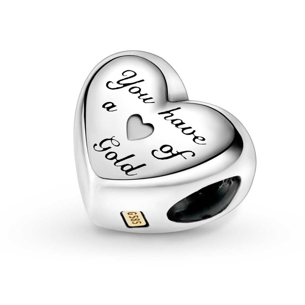 Heart sterling silver and 14k gold charm