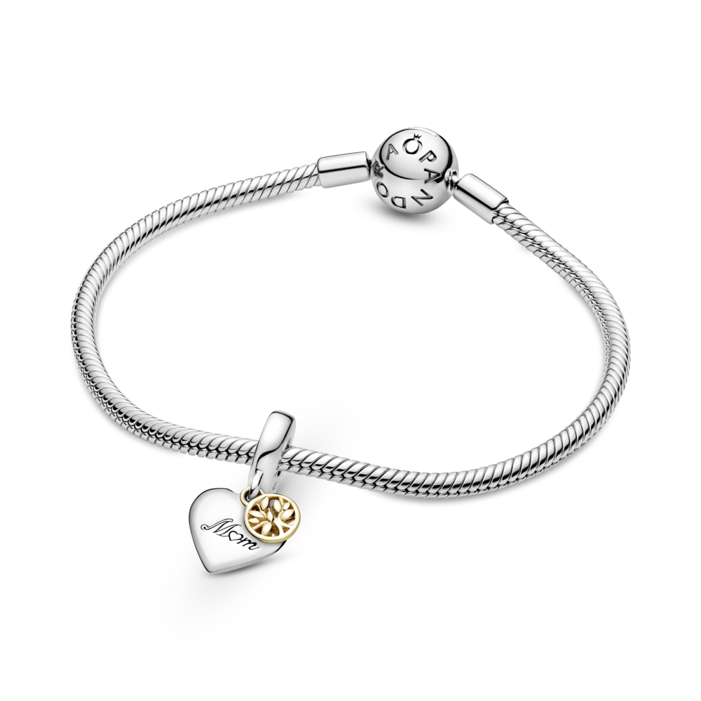 Mum heart and family tree sterling silver and 14k gold dangle