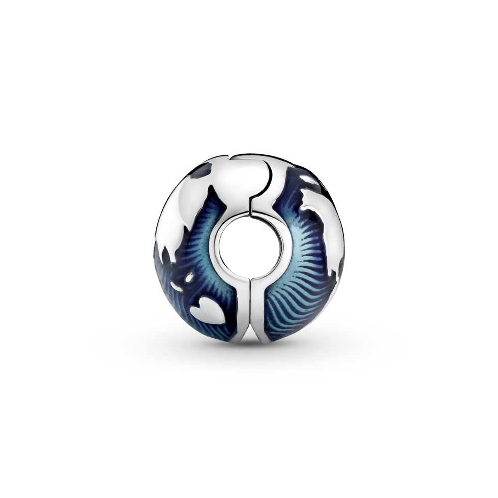Globe sterling silver clip with transparent blue enamel
