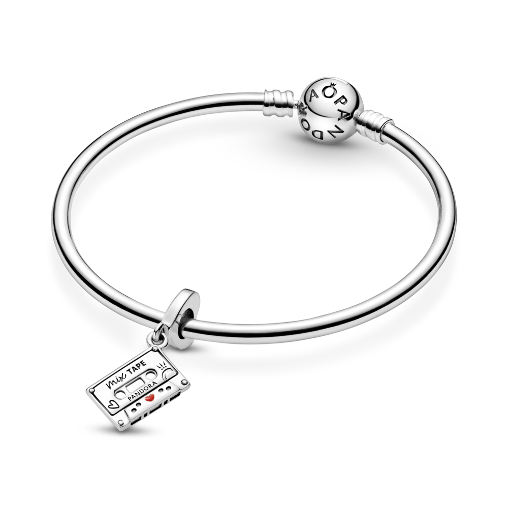 Cassette sterling silver dangle with red enamel