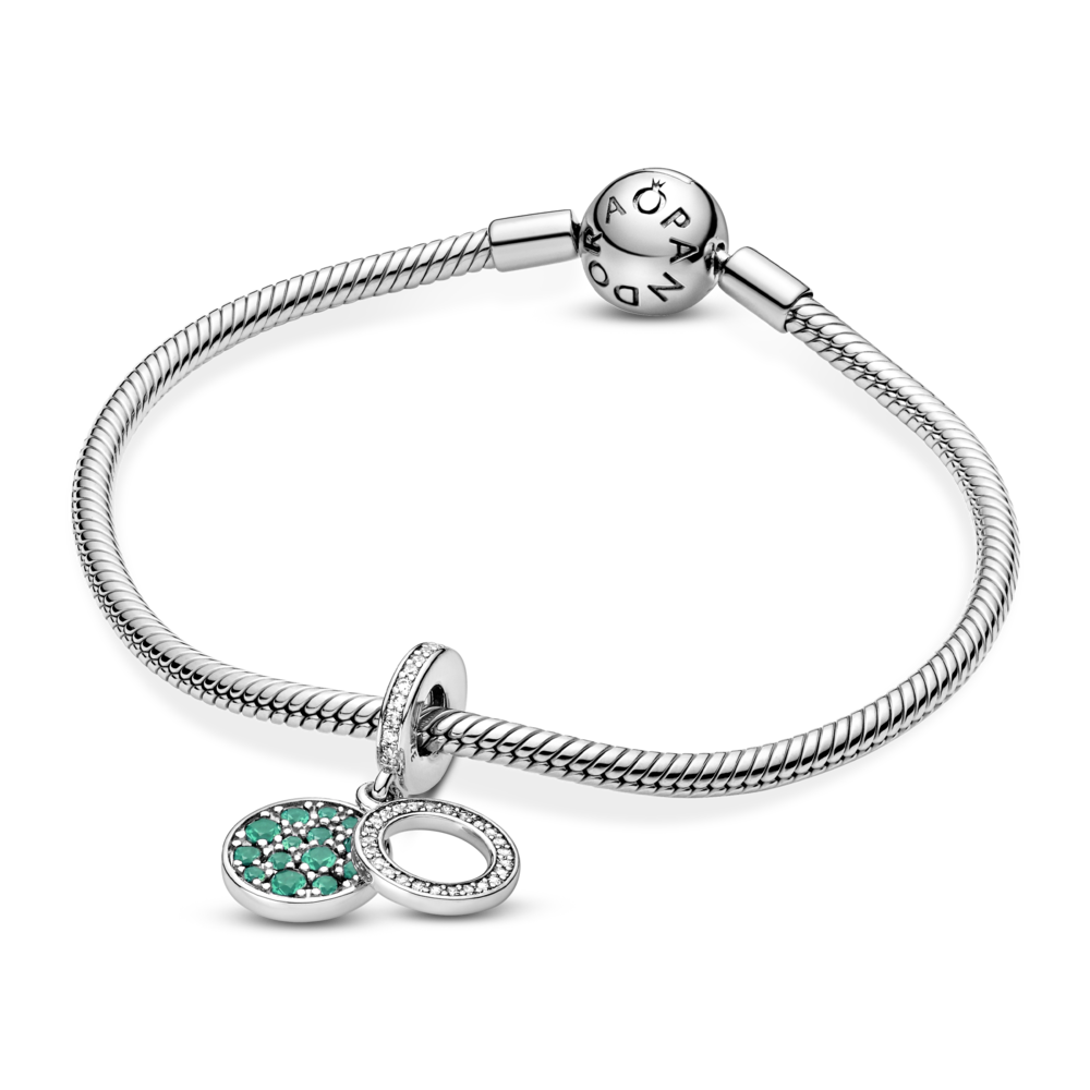 Circle and disc sterling silver dangle with royal green, aqua green crystal and CZ