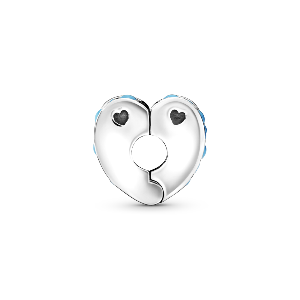 Heart silver clip with cyan blue crystal and silicon grip