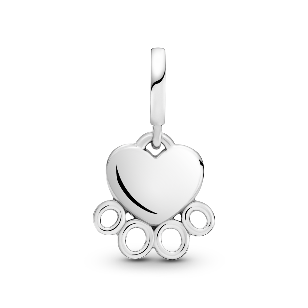Paw print and heart sterling silver dangle