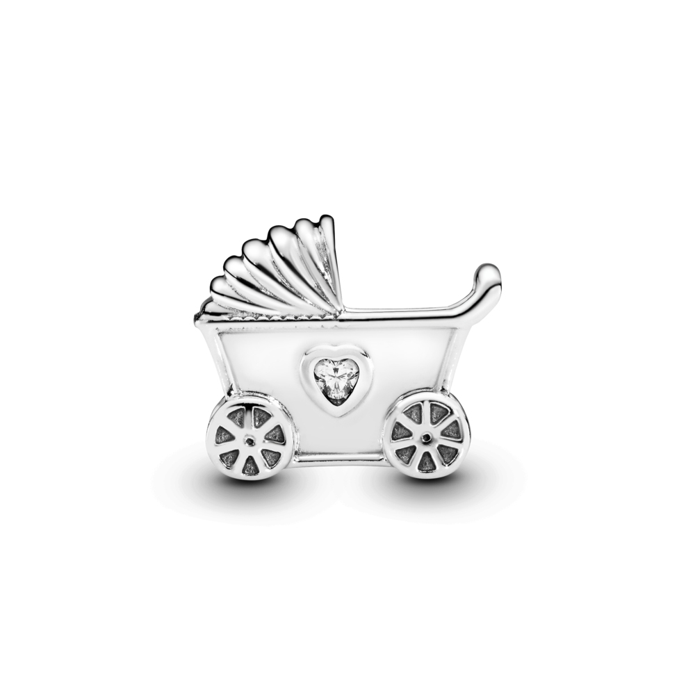 Baby carriage silver charm with CZ