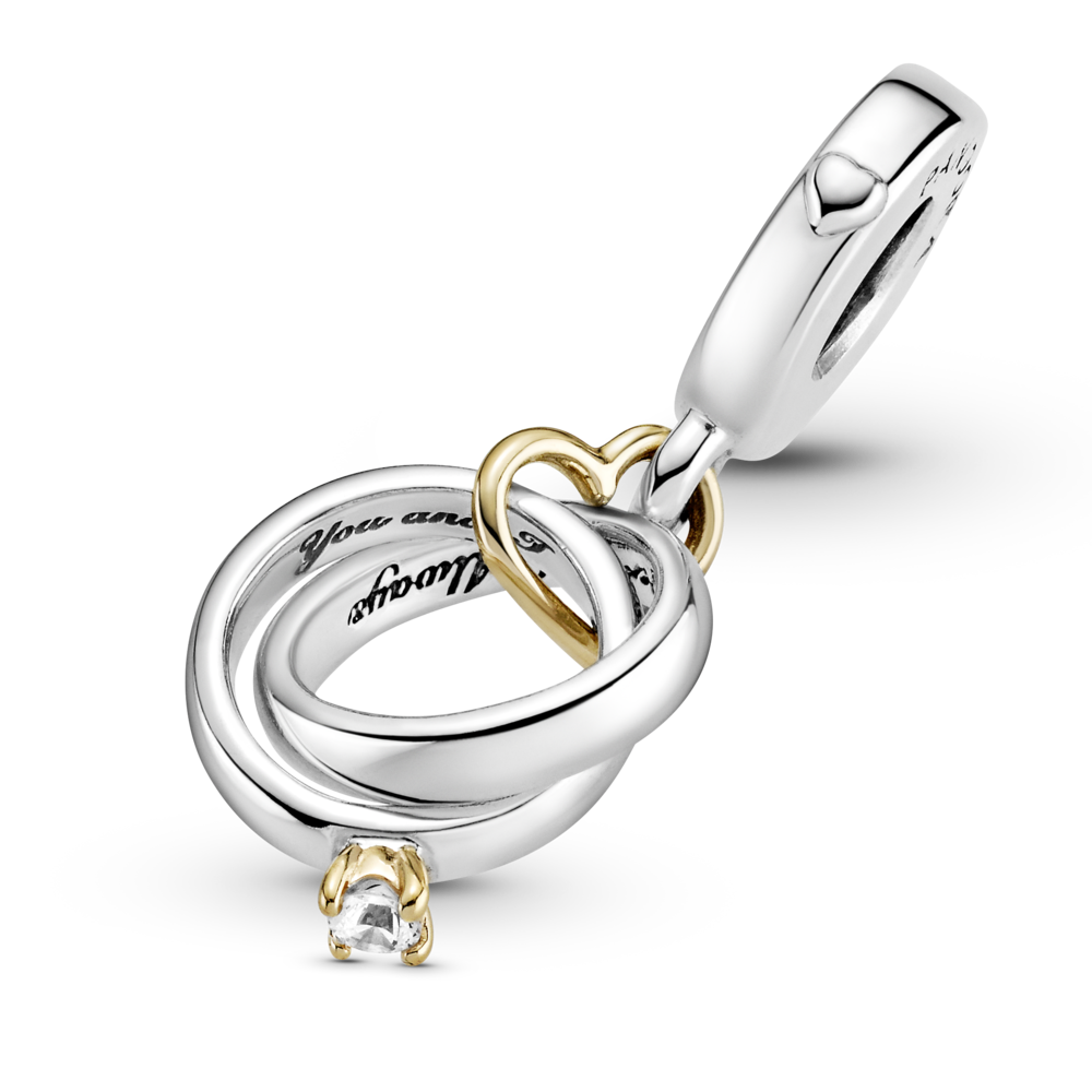 Entwined wedding rings sterling silver and 14k gold dangle with CZ