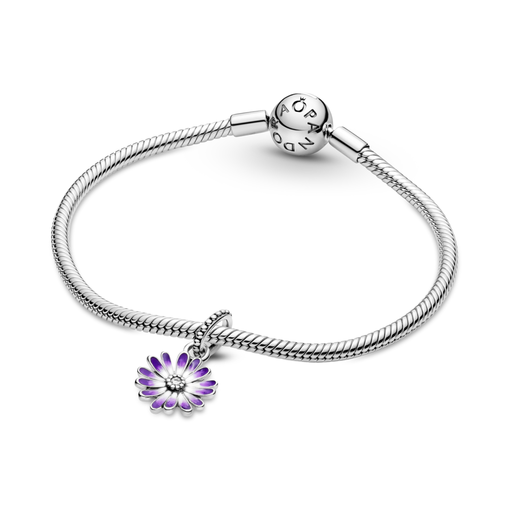 Daisy sterling silver dangle with CZ and shaded purple enamel