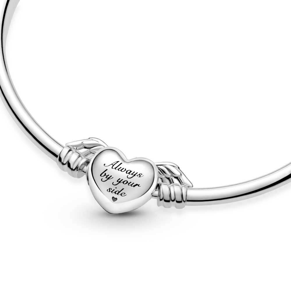 Sterling silver bangle with heart and wings clasp