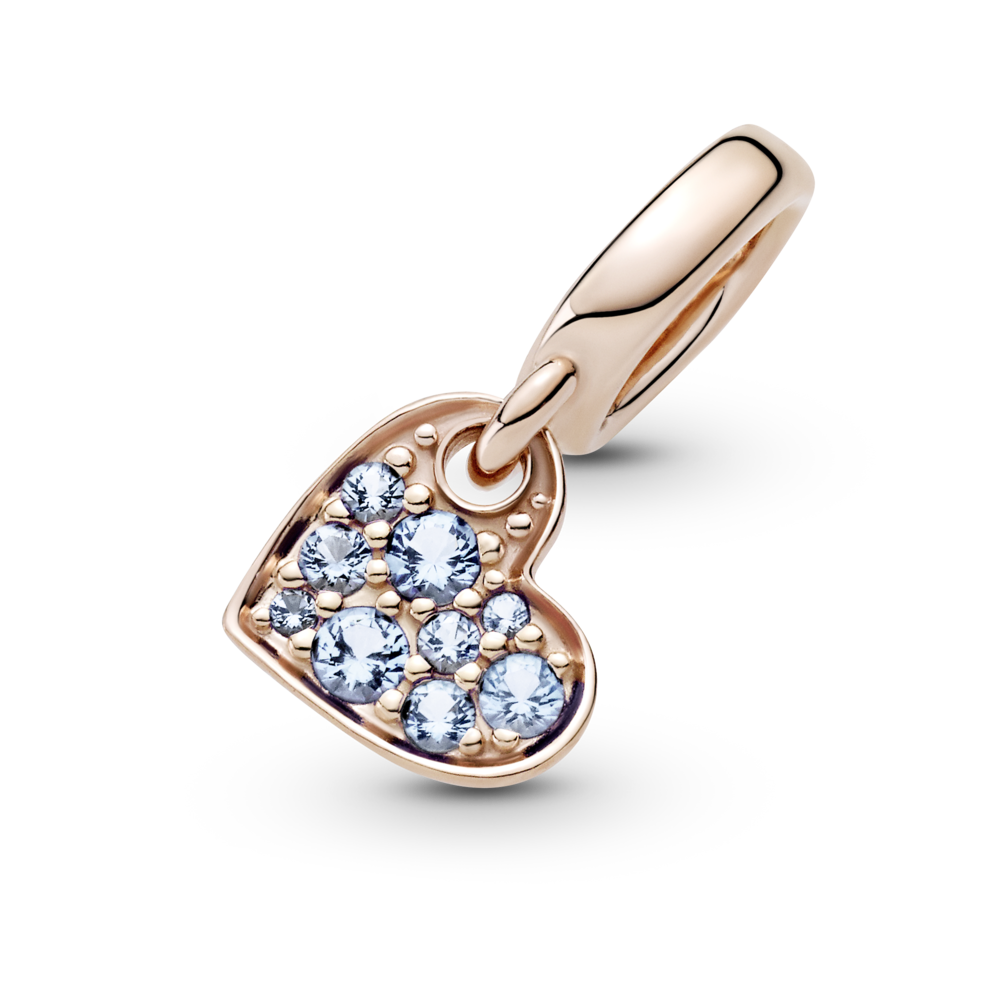 Heart 14k rose gold-plated dangle with icy blue and swiss blue crystal