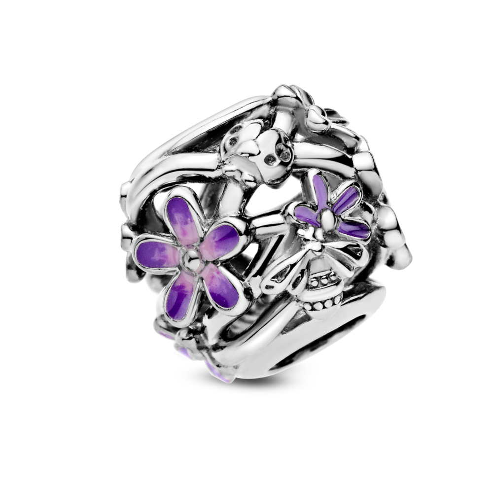 Daisy sterling silver charm with purple and shaded pink enamel