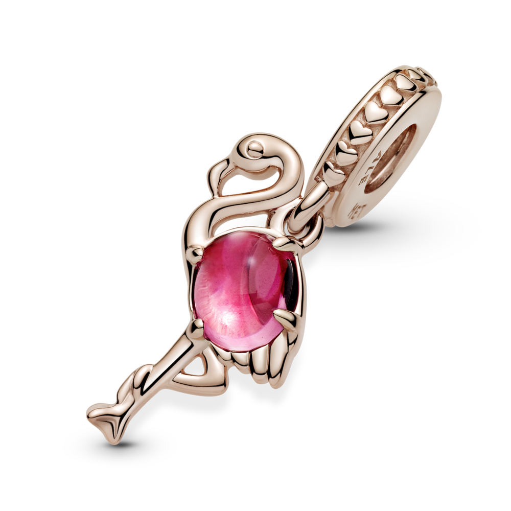 Flamingo Pandora Rose dangle with pink Murano glass