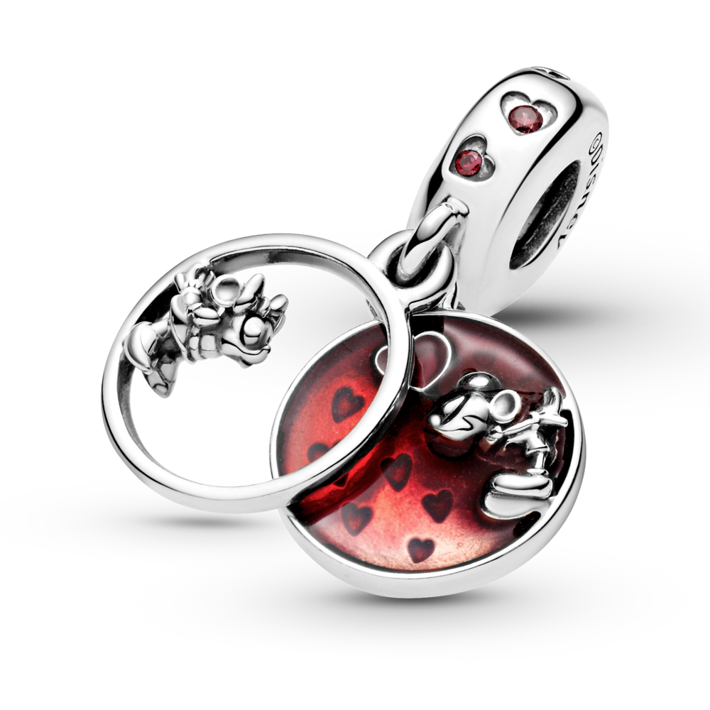 Disney Mickey and Minnie sterling silver dangle with red CZ and red enamel