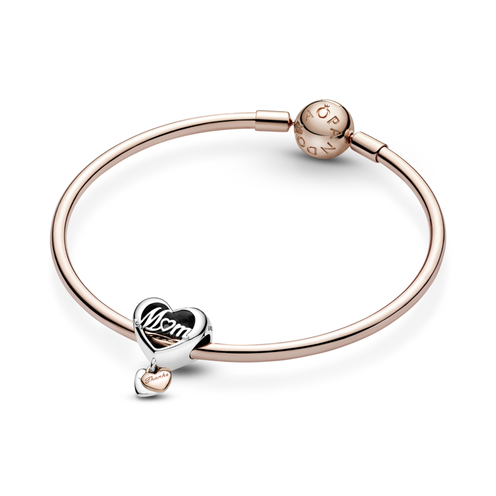 Mum and heart sterling silver and 14k rose gold-plated charm