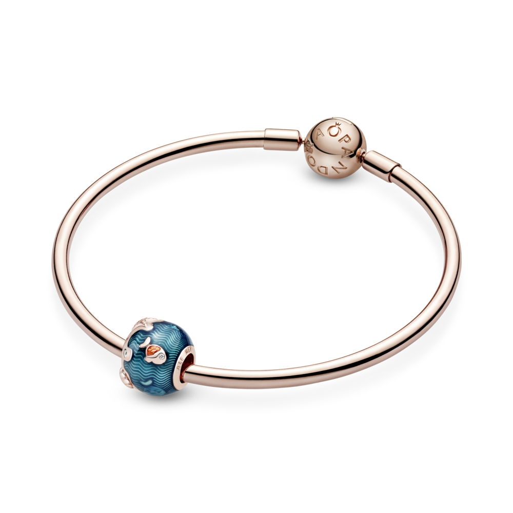 Fish and ocean Pandora Rose charm with CZ and orange, blue enamel